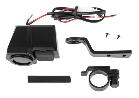 BIKETEC MOTOCYKLOWE PODWÓJNE GNIAZDO USB QUICK CHARGE 3.0 Z WOLTOMIERZEM I WSKAŹNIKIEM TEMPERATURY ZEWNĘTRZNEJ MONTAŻ NA KIEROWN