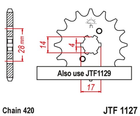 JT ZĘBATKA PRZEDNIA 2107 12 DERBI GPR/SENDA 50 '00-'06, GILERA GP 50 '02-'03, ZULU 50 '01-'02 (ŁAŃC. 420)