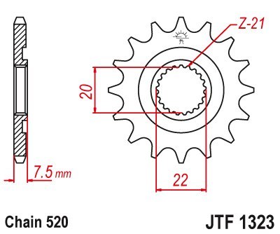 JT ZĘBATKA PRZEDNIA 2120 13 HONDA CR 125R '04-'07, CRF 250R/X '04-'17 (ŁAŃC. 520)