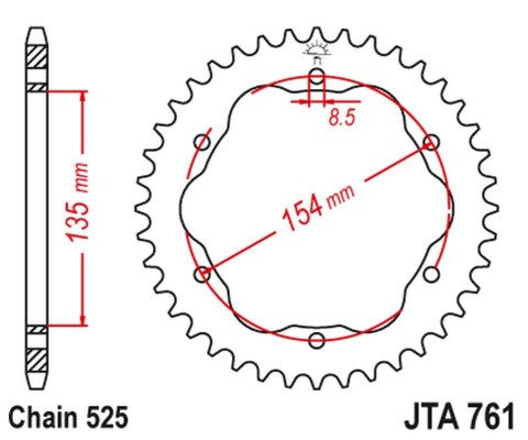 JT ZĘBATKA TYLNA ALUMINIOWA (ERGAL) DUCATI 1098/R /S '07-'09, STREETFIGHTER 1099 '09-'13, 1198R/S '09-'11, 1199 PANIGALE '12-'15