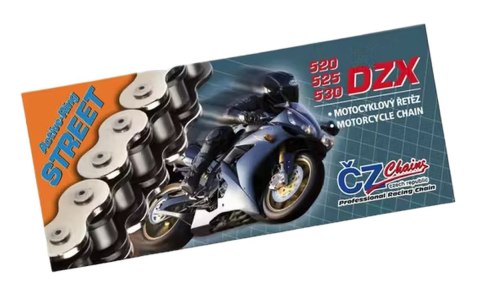 CZ ŁAŃCUCH NAPĘDOWY 525 DZX (124 OGNIWA) ACTIVE RING (X-RING) CHROM DO 1000 CCM (40,0 KN) + ZAKUWKA DRĄŻONA