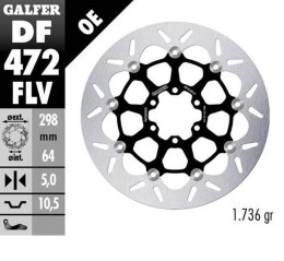 GALFER TARCZA HAMULCOWA PRZÓD / TYŁ APRILIA; CAGIVA; INDIAN; MOTO MORINI; VICTORY; YAMAHA (298X64X5) (FLOATING) (PATRZ OPIS)