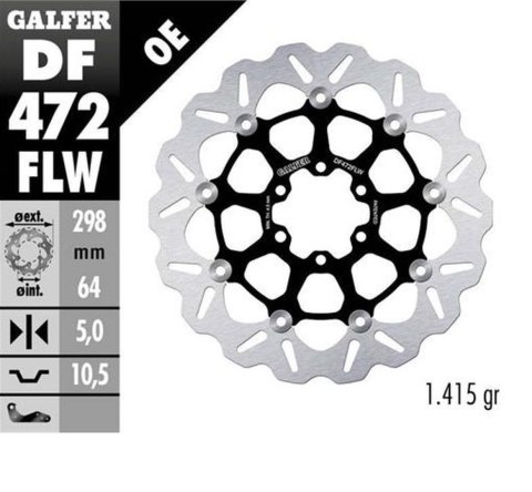GALFER TARCZA HAMULCOWA PRZÓD / TYŁ APRILIA; CAGIVA; INDIAN; MOTO MORINI; VICTORY; YAMAHA (298X64X5) (WAVE FLOATING) (PATRZ OPIS