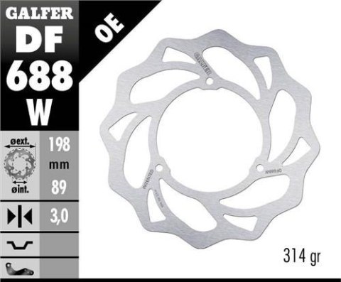 GALFER TARCZA HAMULCOWA PRZÓD KTM SX 65 '98-23, HUSQVARNA TC 65 '17-23, GAS GAS MC 65 '21-23 (198X89X3MM) (3x6,5MM) WAVE