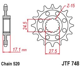 JT 2024/03 ZĘBATKA PRZEDNIA 2250 15 Z GUMĄ DUCATI 899 PANIGALE '14-'15, 959 PANIGALE '16-'19, (1199 PANIGALE '12-'17 KONWERSJA N