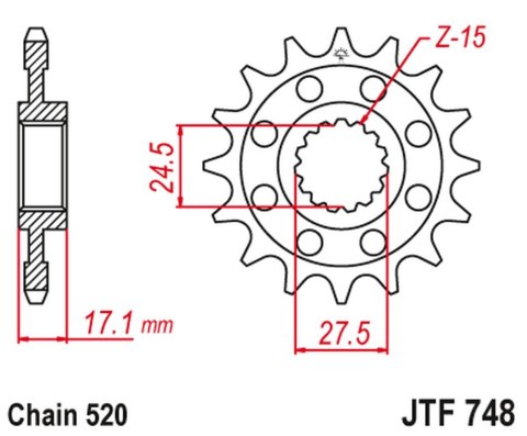 JT 2024/03 ZĘBATKA PRZEDNIA 2250 15 Z GUMĄ DUCATI 899 PANIGALE '14-'15, 959 PANIGALE '16-'19, (1199 PANIGALE '12-'17 KONWERSJA N