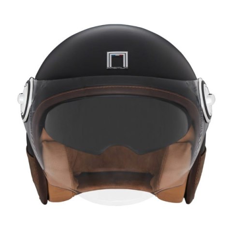 NOX PREMIUM KASK OTWARTY JET HERITAGE LEATHER KOLOR CZARNY/BRĄZOWY ROZMIAR L