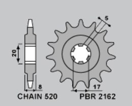 PBR ZĘBATKA PRZEDNIA 2162 9 SHERCO 125 ST '16-'17, X-RIDE '14-'16, 250/300 ST '16-'17 (ŁAŃC. 520)