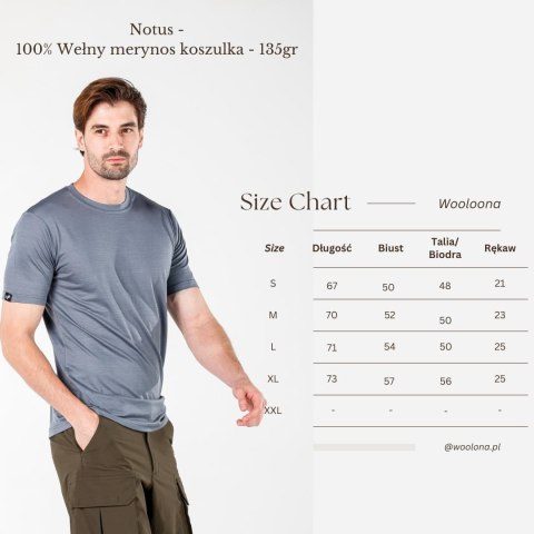 WOOLONA NOTUS KOSZULKA TERMOAKTYWNA MĘSKA (T-SHIRT) (100% WEŁNY MERINO) KOLOR CZARNY ROZMIAR M